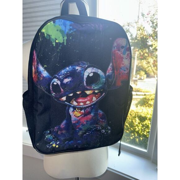 Disney Lilo and Stitch Backpack Black Retro Paint Colorful CUTE!! - Picture 1 of 6